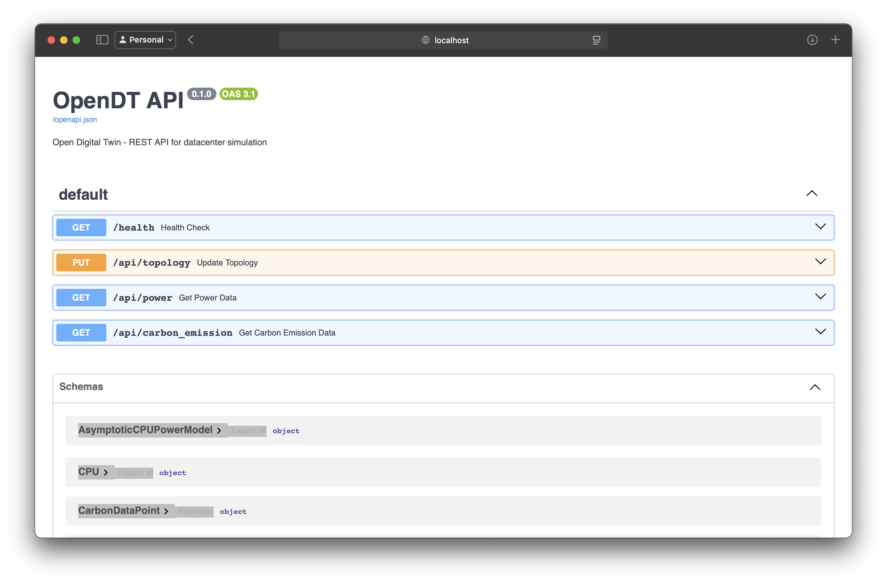 OpenAPI documentation page